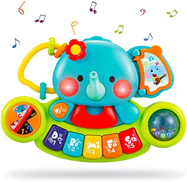 Baby Musical Toy 6+ Months - Toddler Piano Keyboard Toys Educational Learning Toy Music Activity Center Flashing Lights & Sounds Elephant Musical Toys for 6 Months + Baby Girls Boys Infants Kids