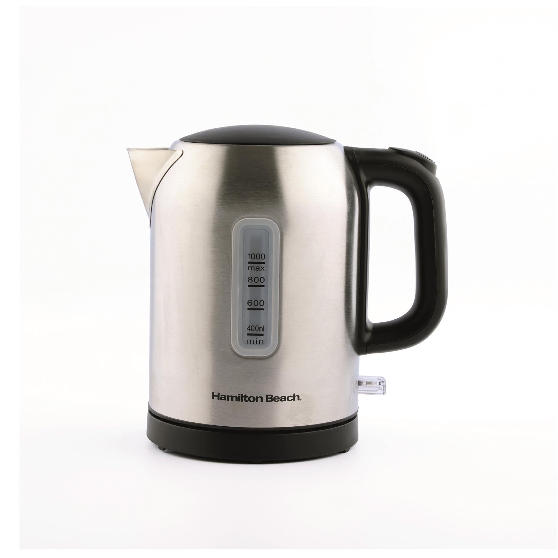 Hamilton Beach Electric Kettle, Compact, 1L, Brushed Stainless Steel, Boil Dry Protection, Auto Shut Off, Push Button Lid, Water Level Window, UK Strix Technology, Silver - HB02403B1