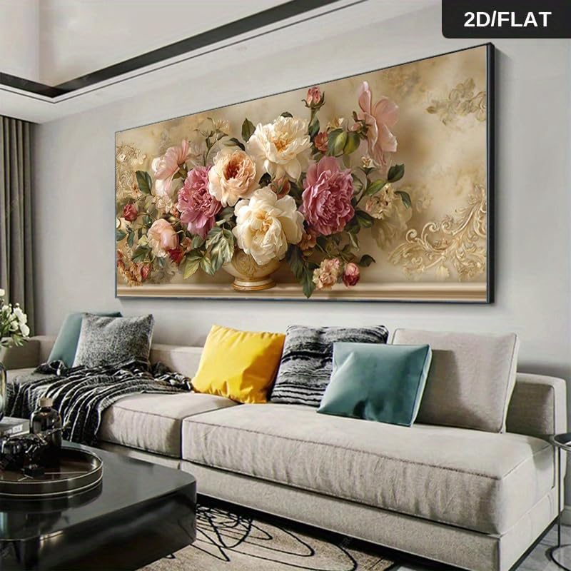 Toile bouquets de roses pour réchauffer un grand mur vide