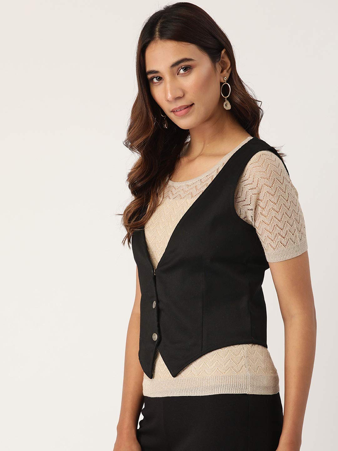 Cottinfab Women Black Solid Lightweight Waistcoat 2