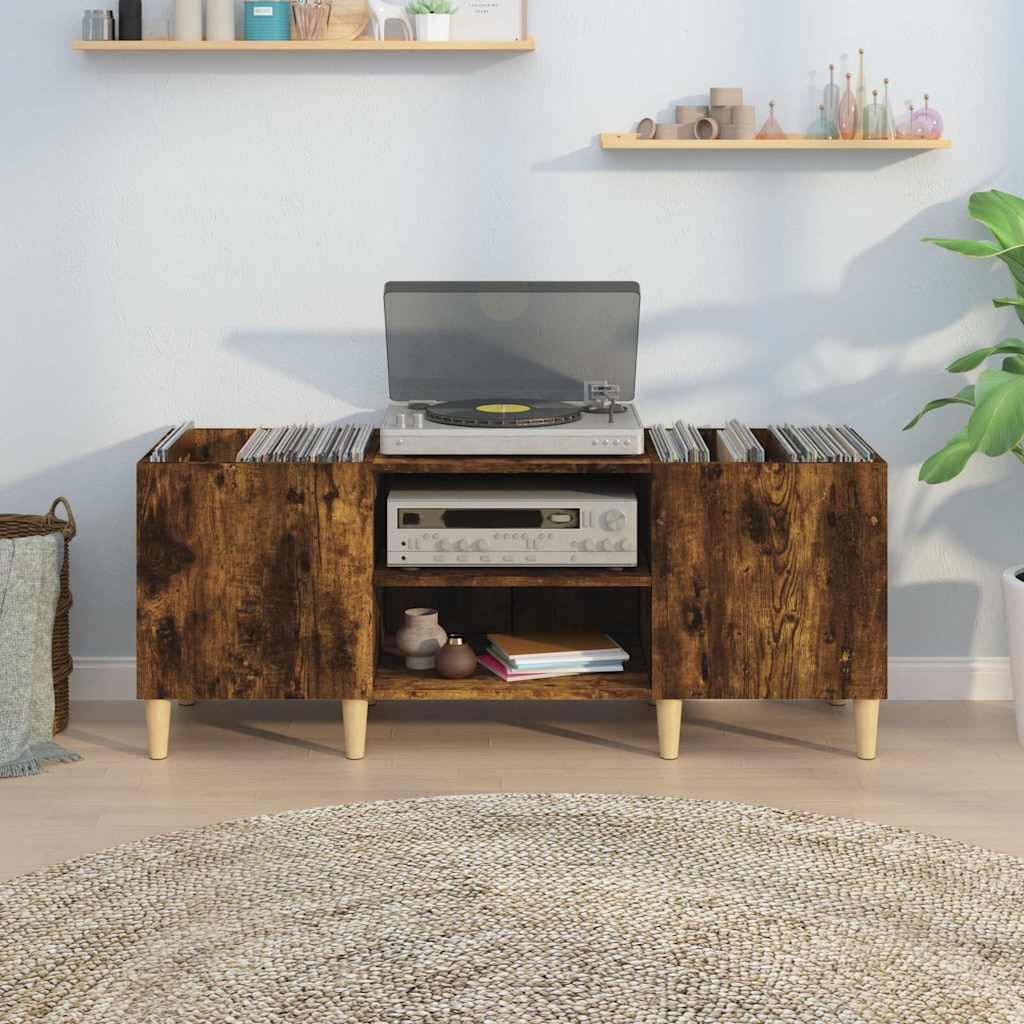 Armadietto per dischi in legno di rovere affumicato, 121 x 38 x 48 cm, armadietto in vinile con molto spazio per collezione LP, credenza con gambe stabili in legno massello