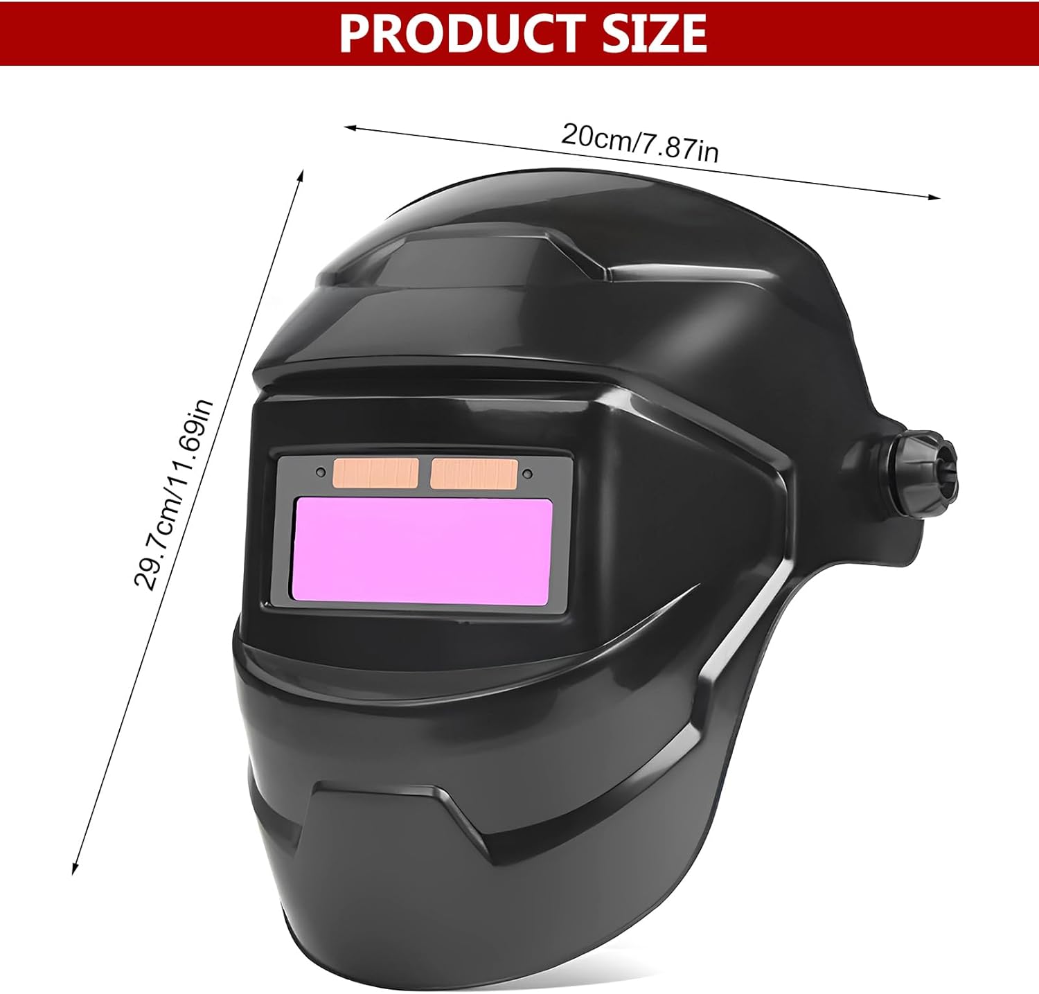 A Welding Helmet with Product Dimensions