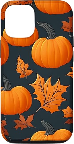 iPhone 1212 Pro Calabazas Negro Y Naranja Cuadros Otoño Hojas Otoño Halloween Case