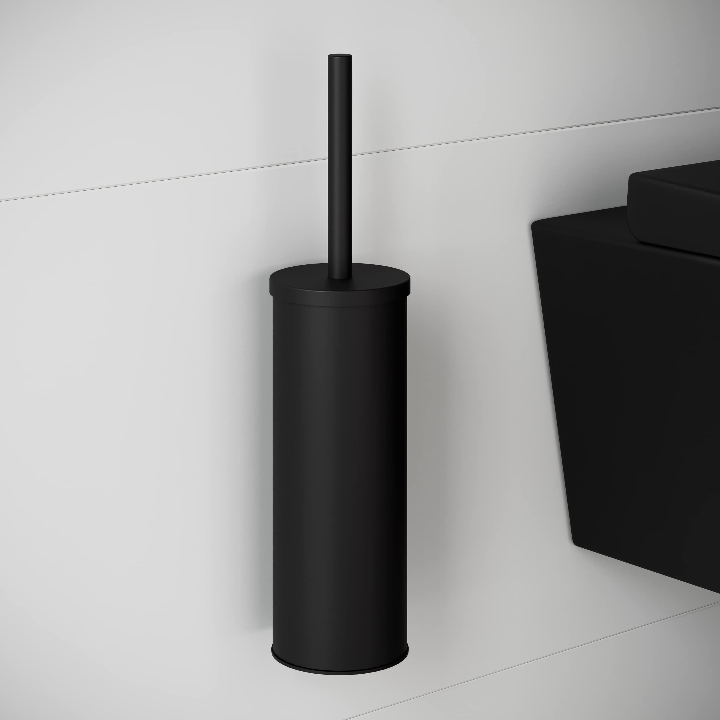 COSMIC - Escobillero Baño | Acabado Negro Mate | Fácil Instalación con Tornillos | Medidas 9,2 x 9,4 x 38,6 cm