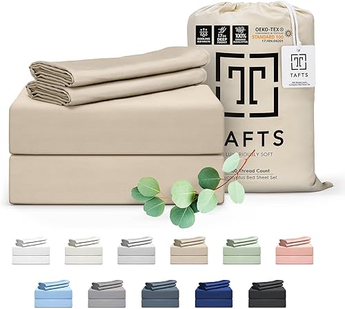 Tafts Sábanas de eucalipto tamaño Queen, 100% eucalipto orgánico, sábanas de eucalipto 400 hilos, juego de 4 piezas, bolsillos profundos de 17