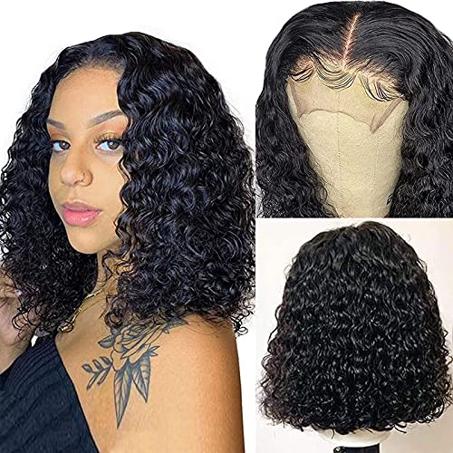 Short Bob Wigs 4x4 Lace Closure Wigs Glueless Curly Lace Front Wigs Human Hair Wigs For Black Women 150% Density Brazilian Deep Wave Lace Front Wig Pre Plucked With Baby Hair