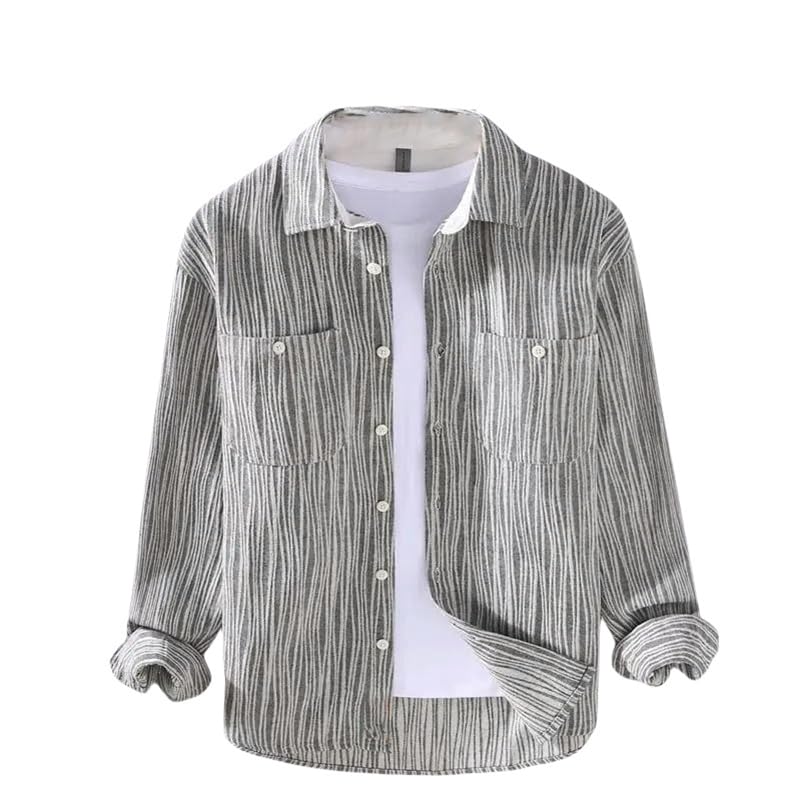 Camisa de rayas con cuello plegable y botones estilo holgado masculino