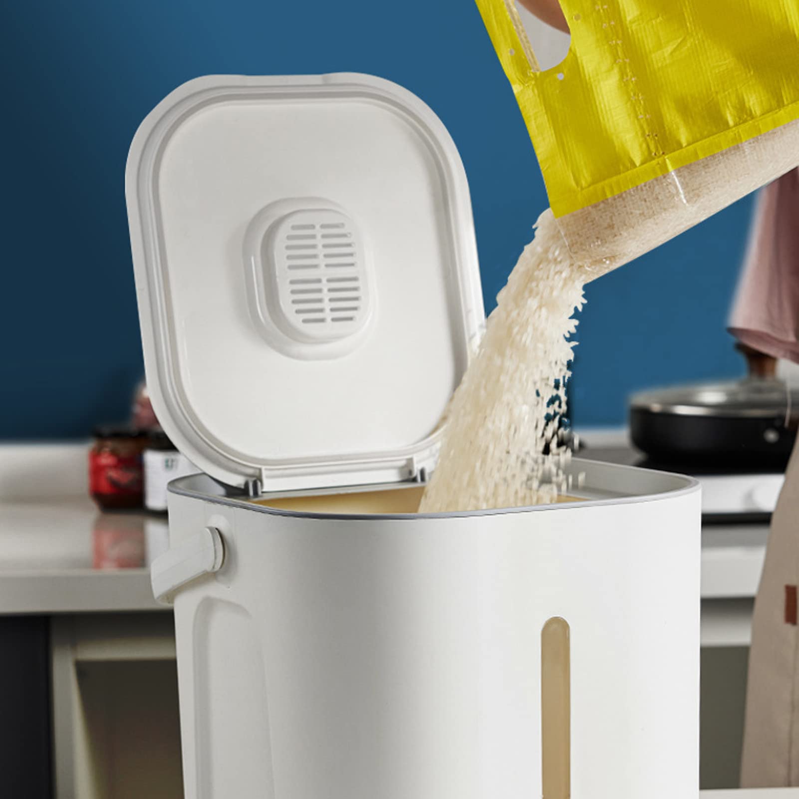 Boîte de riz de cuisine seau 10 kg ménage scellé distributeur de céréales conteneur de stockage pour aliments secs, farine, aliments pour animaux de compagnie, céréales