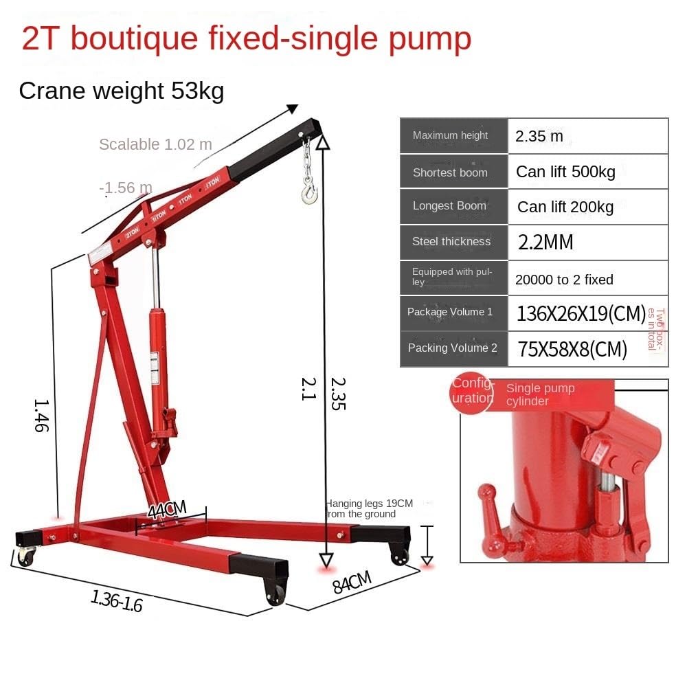 Mini grue hydraulique pliable pour levage de moteur 2T 3T Heavy Duty 53 kg Design compact pour garage et atelier