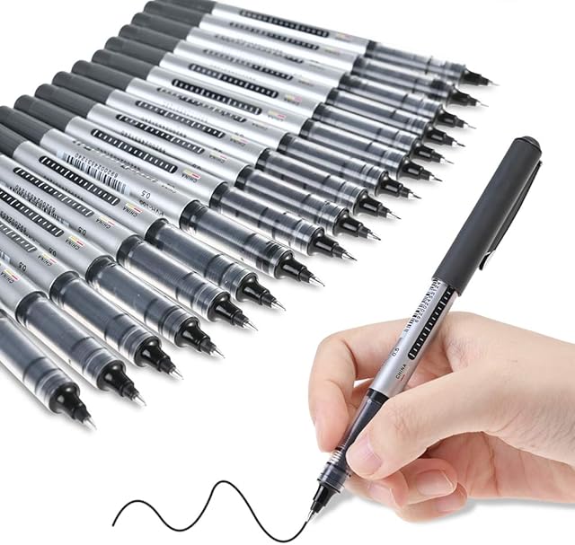 GOLDGE Rollerball Pen, 17 PCS Quick-Drying Liquid Ink Rollerball Pens, 0.5mm Black Gel Extra Fine Smooth Ballpoint Pen for Office, School, Company, Home