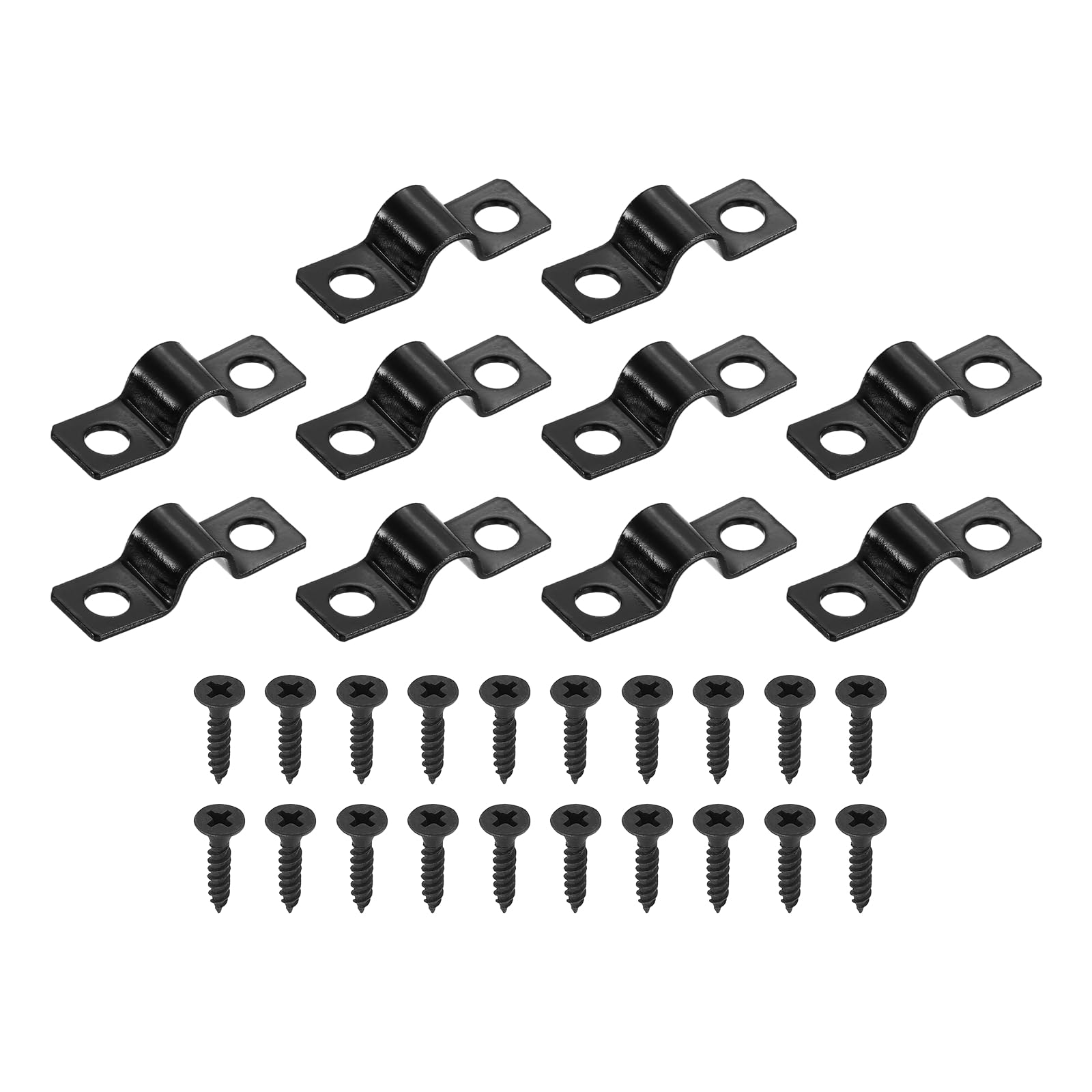 sourcing map 1/4 Inch U-Shaped Pipe Clamp, 25Pcs U Tube Strap Tension Clips Carbon Steel Double Hole Strap Clamp with Screws for Pipe Tube Cable Fixing (6mm, Black)