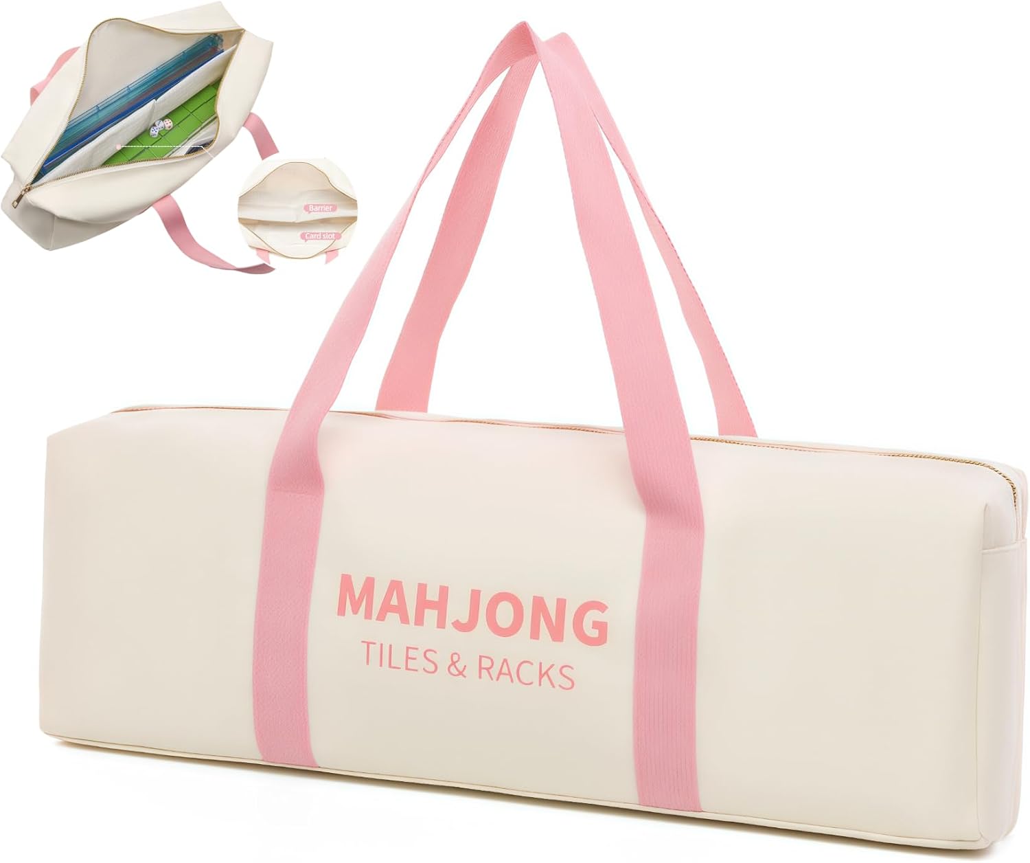 Mahjong Rack Bag with Dividers, Storage for Pushers, Pink 20inch | Mahjong Rack Storage Bags, Mah Jongg Pusher Bag Set, Carrying Case with Zipper, Canvas Pouch, Travel Organizer Accessories