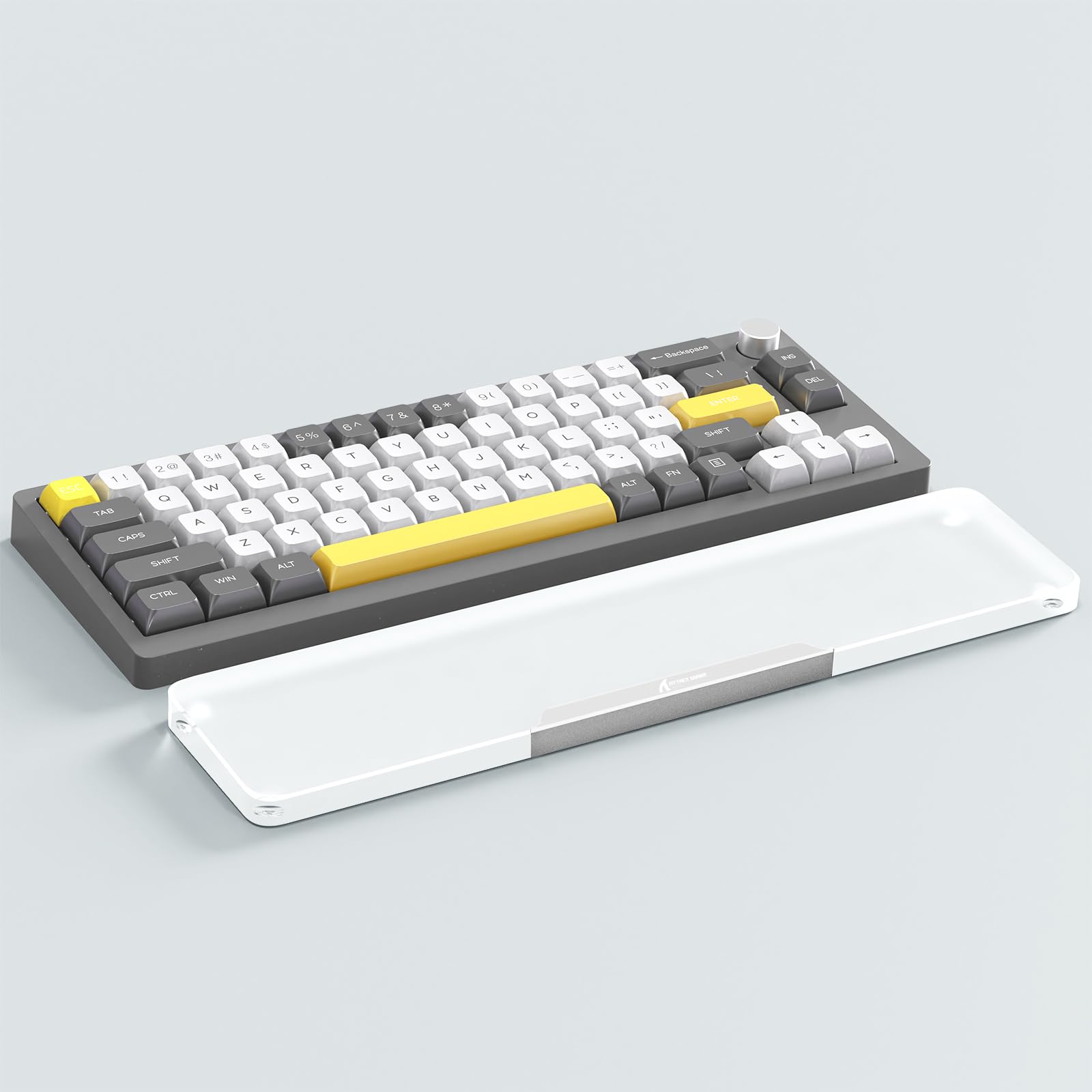 Repose-poignet en acrylique pour clavier de jeu, repose-poignet ergonomique transparent avec base antidérapante, logo personnalisé en alliage d'aluminium pour clavier d'ordinateur compact à 80 %,
