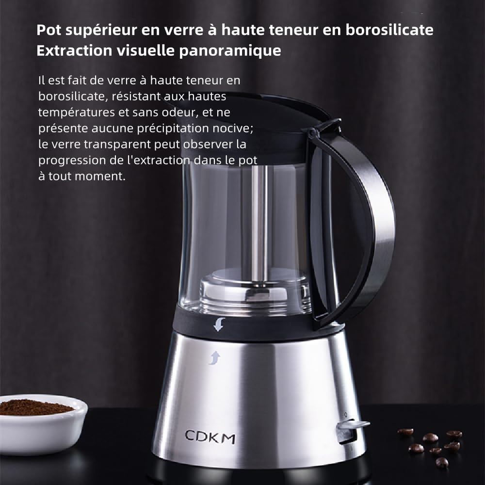 Cafetière Électrique, Cafetière italienne,Pot à moka portable 340ml | Verre Borosilicate machine à café, Mise hors tension automatique,Machine à Expresso,3/6 Tasses,Facile et Sécurisé