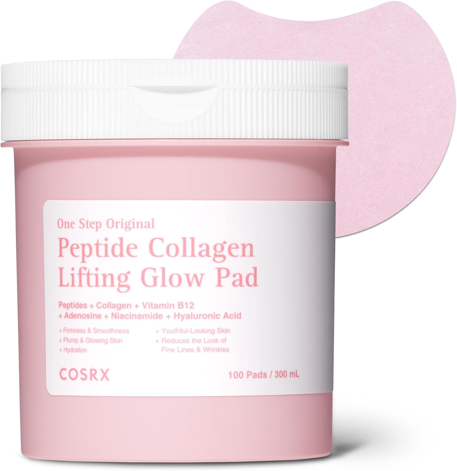 COSRX OneStep Original Peptide Collagen Lifting Glow Pad. 100 Pads. Improving Elasticity. Plumping Toner Pads for Makeup Prep with Peptide. Collagen. Niacinamide & Anti-Aging Care. Korean Skin Care