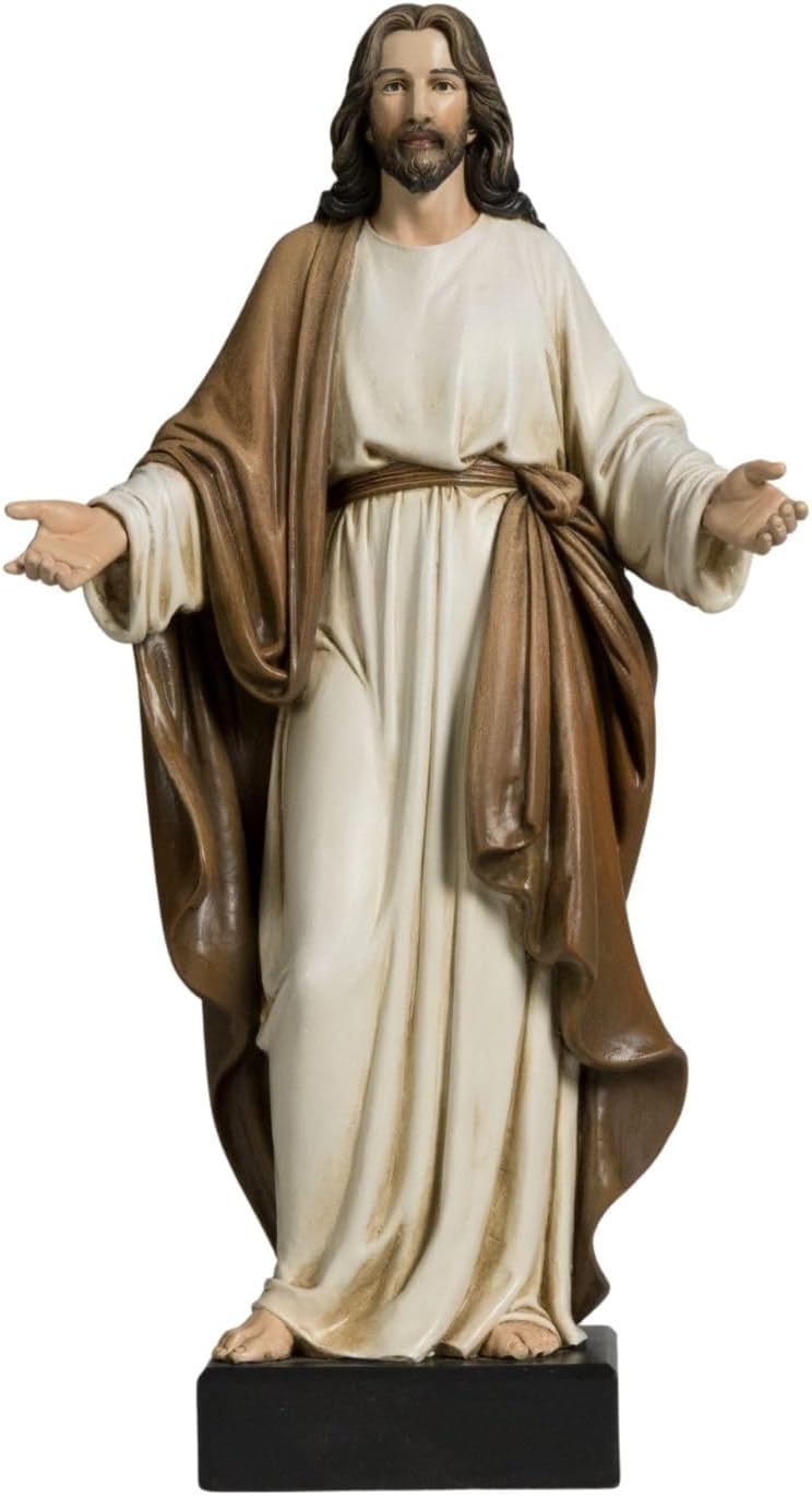12inch Jesus Statue Hand Painted Jesus Christ with Open Arms Religious Home Decor Resin Sculpture Christian Home Décor