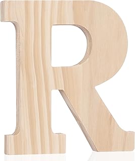 Oubest Wooden Letters 6 Inches Unfinished Wood Large Alphabet Letters for Wall Decor Home Shelf Party Table Standing Decoration Wooden Name Signs DIY Painting Craft Projects (Letter R)