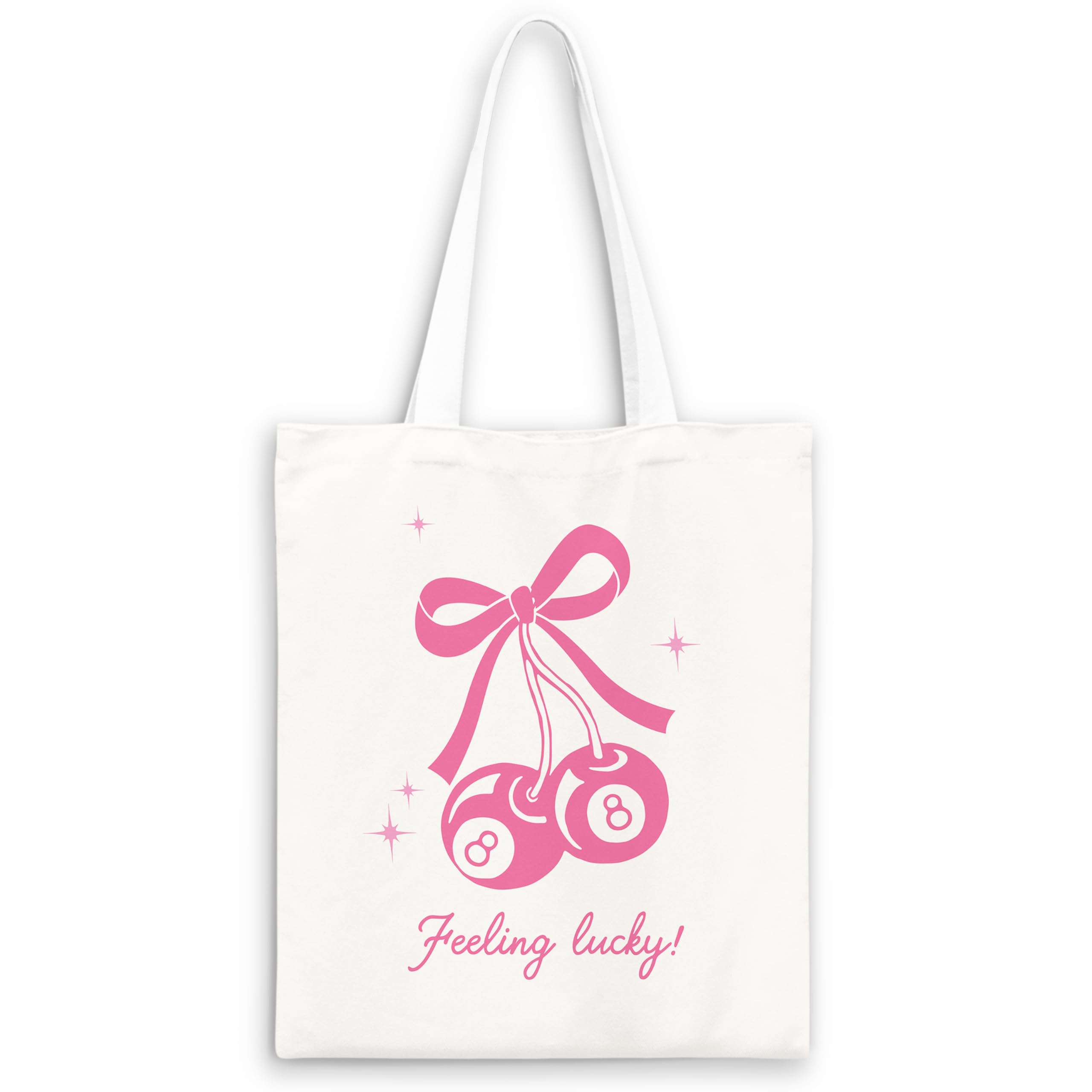 JWVK Pink Preppy Tote Bag, Preppy Feeling Lucky Cherry Canvas Tote Bag, Trendy Gifts for Women, Preppy Canvas Tote Bag Aesthetic, Coquette Stuff, Reusable Grocery Bags Shopping Bags