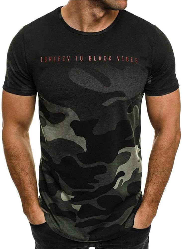 Fitness T-Shirt for Men,LuluZanm Sale💖 Fashion Personality Camouflage Print Blouse Short-Sleeve Slim Fit Muscle Tops