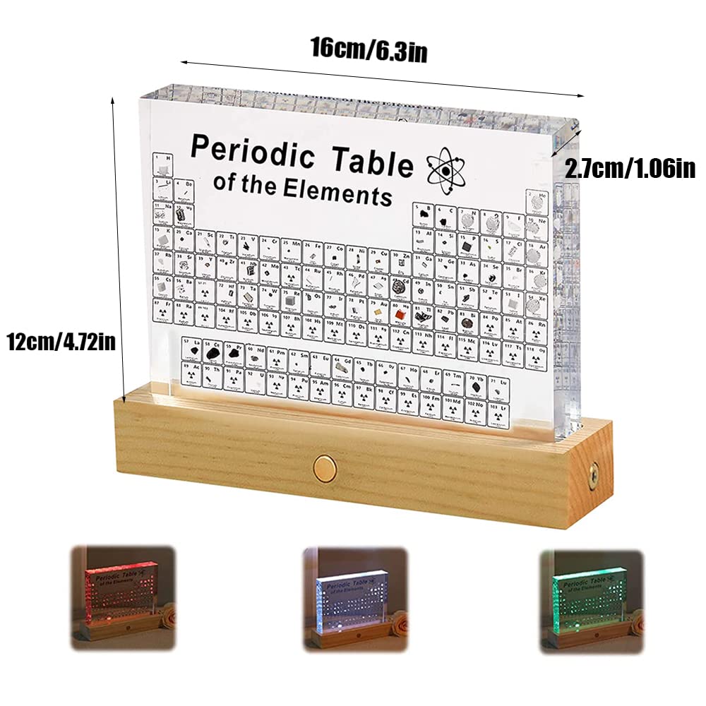 Tabla Periodica Acrilico, con Soporte de Luz LED, Tabla Periódica, Tabla Periodica de los Elementos, Tabla Periodica con Elementos Reales, 83 Elementos, Regalos de Química para Niños y Adultos