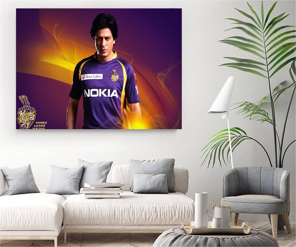 VERRE ARTVERRE ART Wooden Framed Canvas - Wall Decor for Living Room, Bedroom, Office, Hotels, Drawing Room (34in X 22in) - Kolkata Knight Riders Shah Rukh Khan
