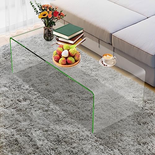 GOPLUS Table Basse Verre Trempé, Table Basse Salon Moderne Minimaliste sans Assemblage, pour Salon, Chambre, Appartement,Charge 30KG108X50X35 CM
