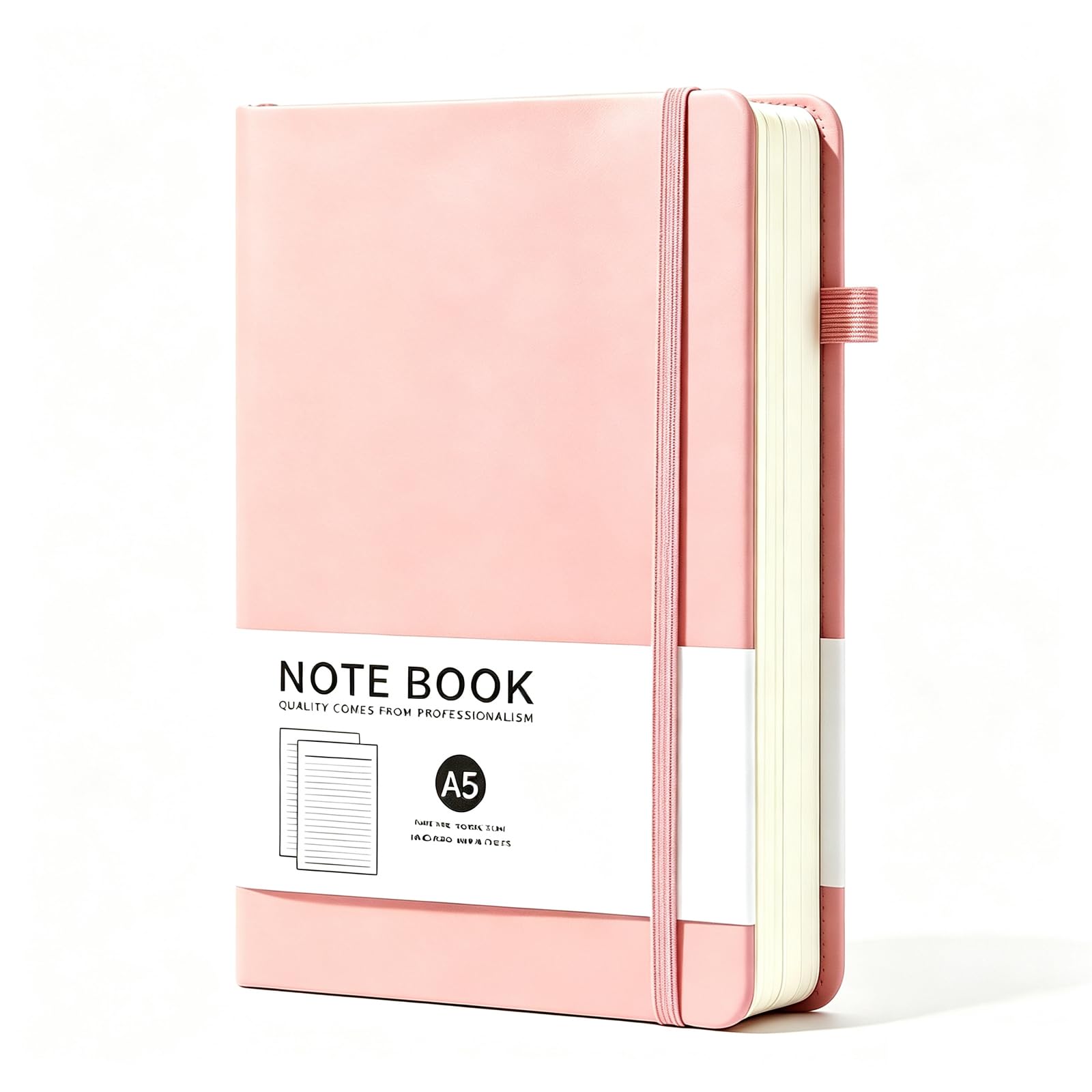 Haedot A5 Journal Notebook, 200 Pages Hardback Lined Notebook, Thick Leather Journal for Women, Notepad for Office School Travel (Pink)
