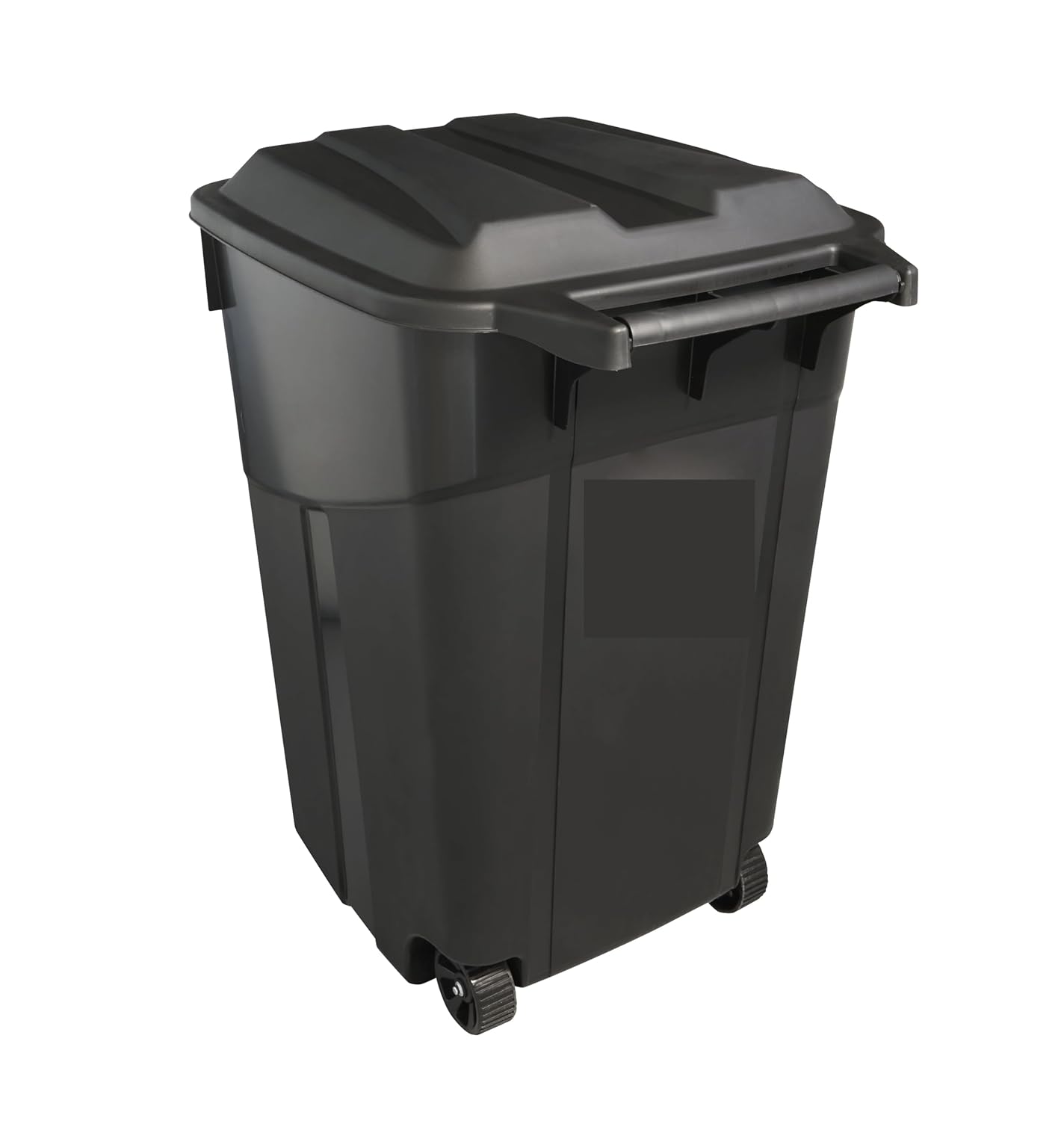 45 Gallon Wheeled Heavy Duty Plastic Garbage Can with Attached Lid, Black Rolling Trash Can for Outdoor, Yard, Garage & Commercial Use