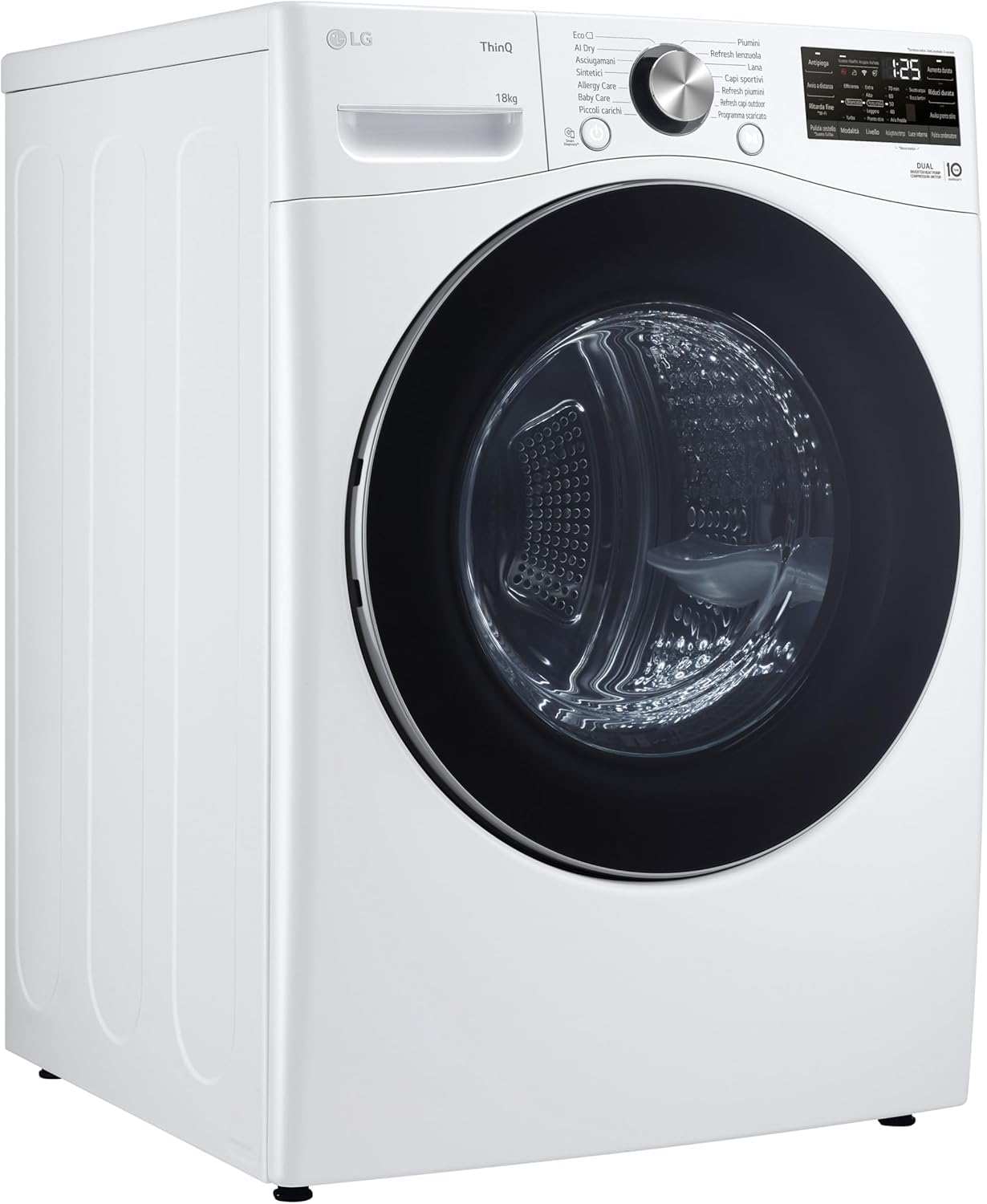 LG RH18U8AVCW Asciugatrice Smart 18kg, Classe A+++, Pompa di Calore DUAL Inverter, Motore Direct Drive, Intelligenza Artificiale AI Dry, Condensatore Autopulente, Wi-Fi, Serie U8, Bianca