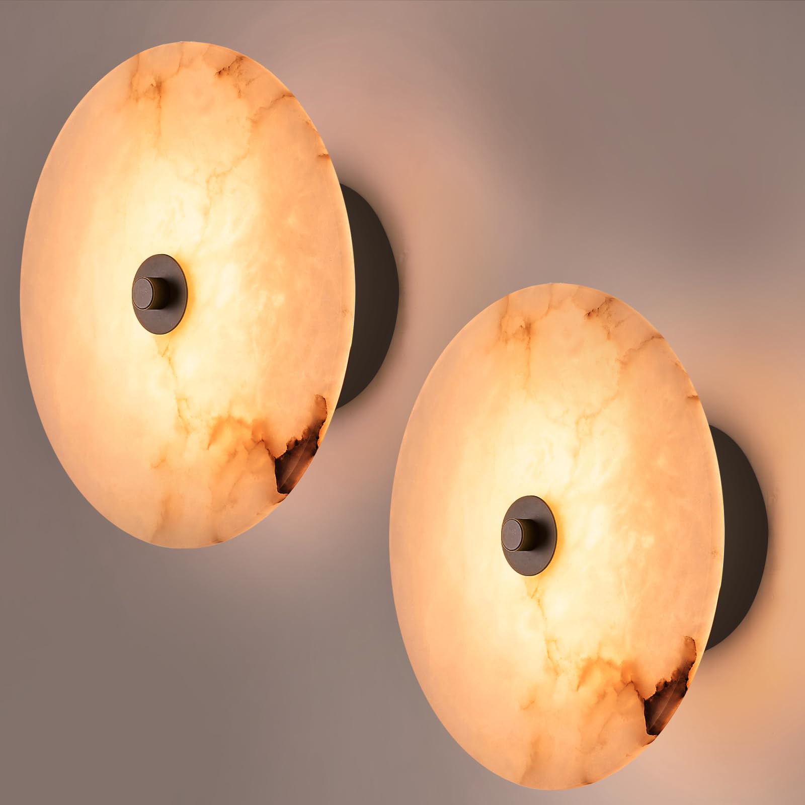 Photo 1 of 9.84 inch Alabaster Wall Sconce Natural Marble Sconces, Dimmable 3CCT Hardwired Circular Sconce Wall Lamp,LED Modern Alabaster Sconces Wall Lighting for Dining Room,Bedroom,Stairs Hallway 2 Pack