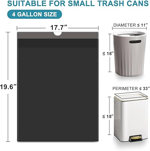 Miniatura 2 de 100 bolsas de basura pequeñas de 4 galones, con cordón, bolsas de basura pequeñas negras para baño, cocina, oficina, dormitorio, sin perfume