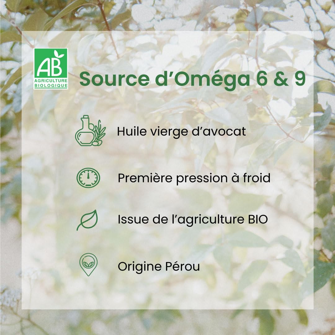 HUILE D'AVOCAT BIO - Source d'Oméga 6 & 9 - Le Pré Vert - 250 ml - Vierge - Fabriquée et extraite à froid