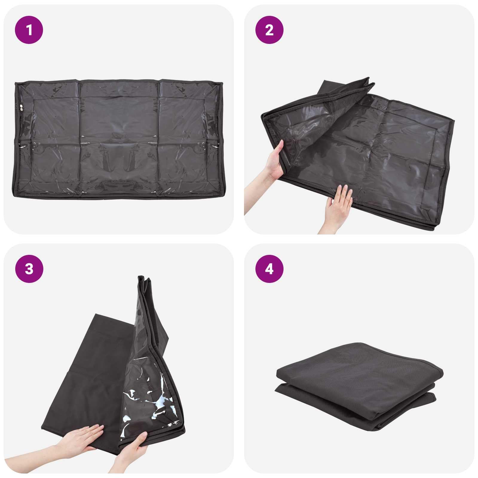 Caja de almacenaje de tela no tejida con ventana de PVC transparente, 100 x 50 x 18 cm, juego de 6 unidades, plegable, apilable, con asas, ideal para dormitorio, oficina