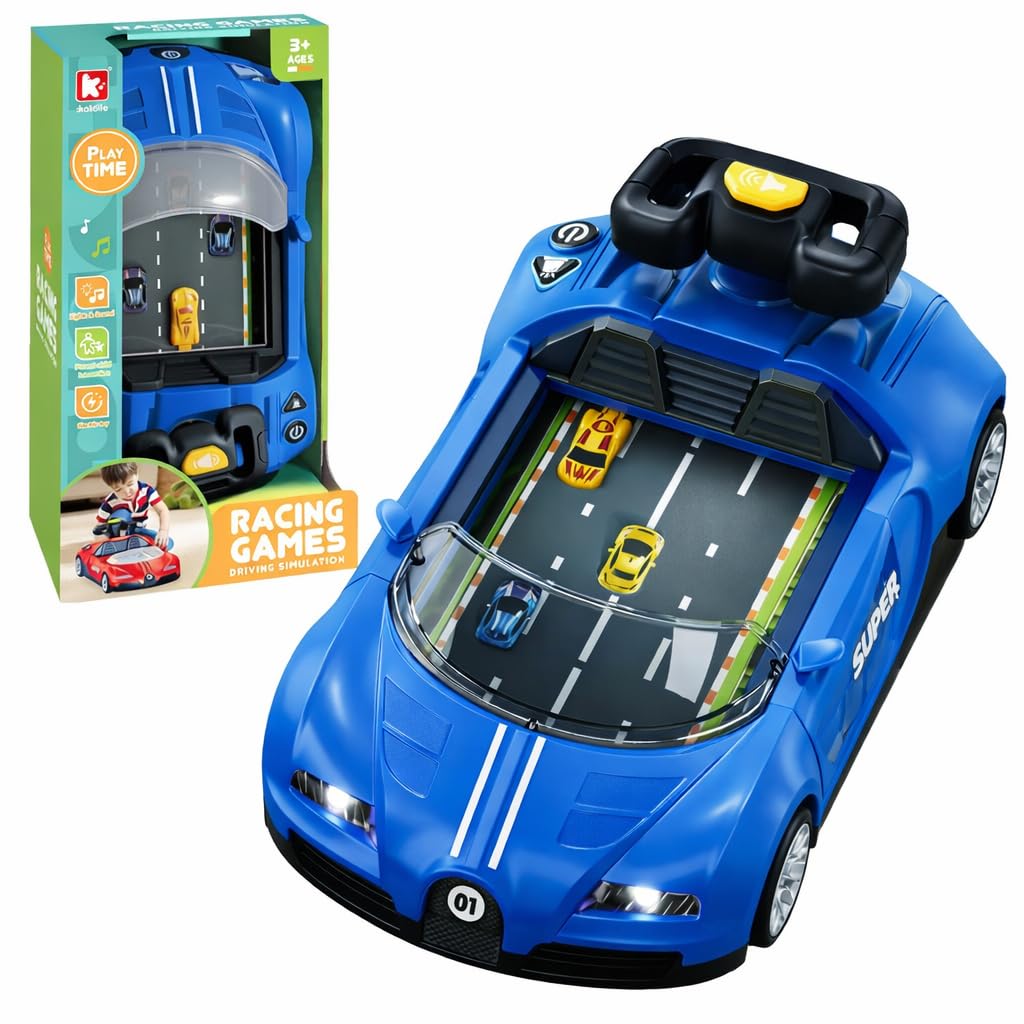 Toyana Kids Car Racing Game with Steering Wheel - Electronic Driving Simulator Console with Lights, Sounds & Speed Control, Handheld Desktop Arcade Toy for Boys & Girls