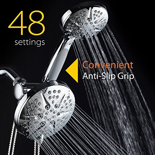 Hotel Spa - Shower Heads With Handheld Spray - High Pressure Shower Head - 6 Inch Showerhead, 4.3 Inch Handheld Shower Head - Combo, 48-Setting Shower Heads, 5 Foot Shower Hose, Showerspa (Chrome) #TOP2