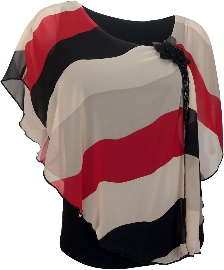 eVogues Plus Size Sheer Layered Poncho Top