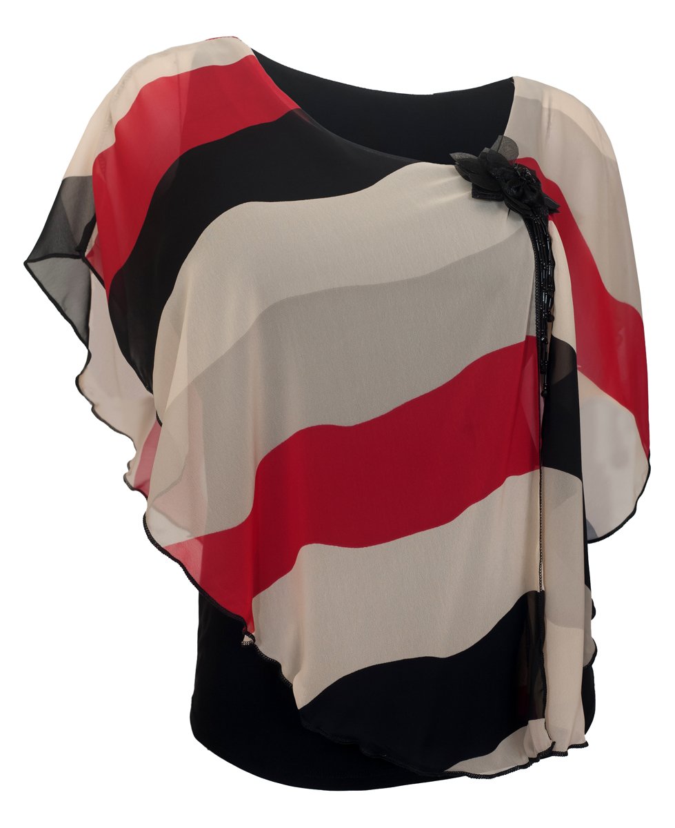 eVogues Plus Size Sheer Layered Poncho Top