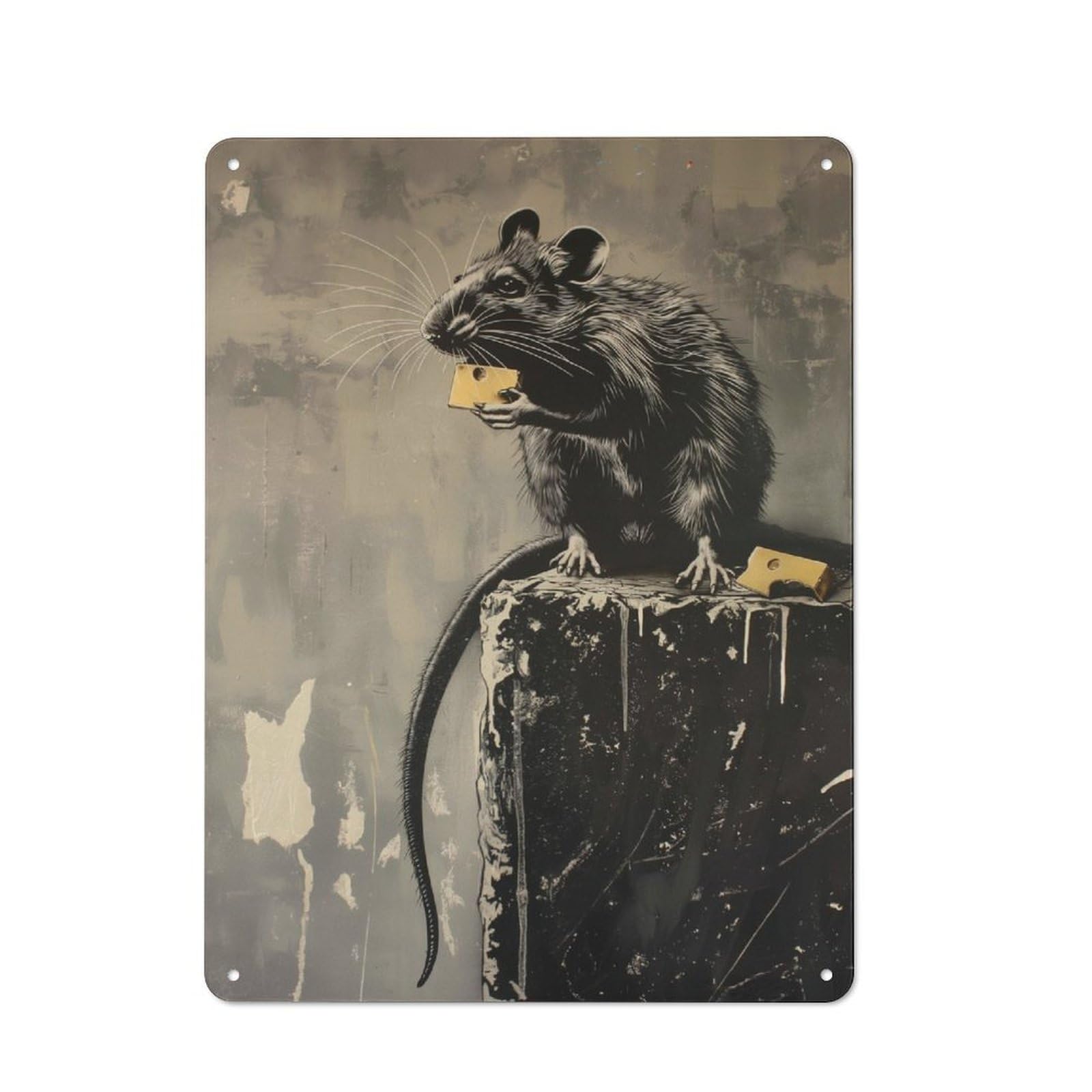 Junmoney Banksy Graffiti Rat Cheese Vintage Retro Metal Sign 40X30cm, Vintage Wall Decor For Kitchen, Hallway, Bar Or Small Cafe