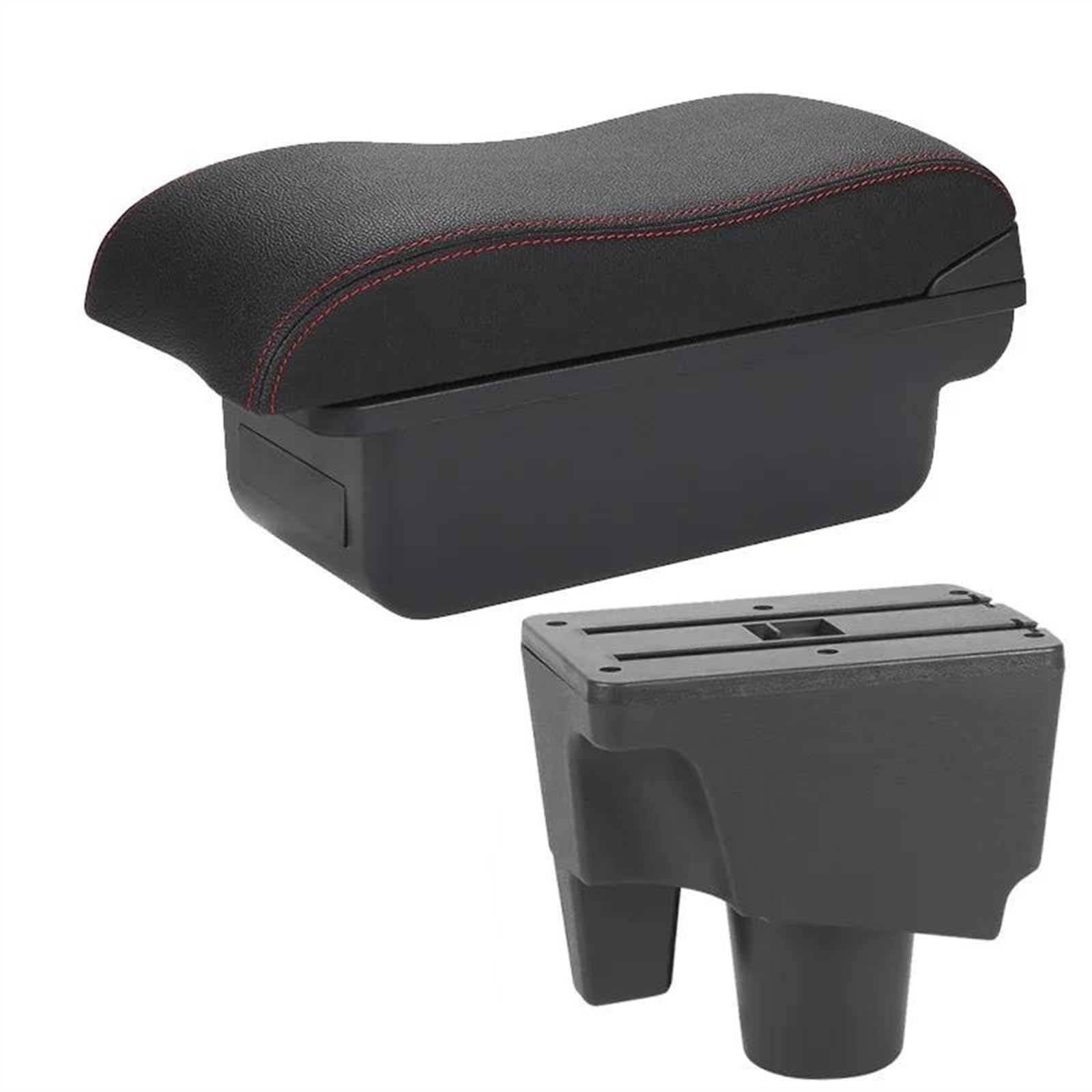 NOHEEU Car Armrest Box Curved Surface Accessorie Auto Storage Leather Dedicated For Prius C For Aqua(C1 Black red NO USB)