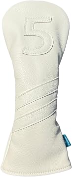 5 Wood Head Cover - Premium Synthetic Leather, Elastic Closure, White, Golf Club Cover