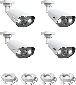 ZOSI 4PK 8MP PoE IP Camera with Ethernet Cables 4K Outdoor Security Camera with 2-Way Talk,Color Night Vision,Smart Light&Sound Alerts,IP66 Waterproof, Only Work with ZOSI 4K PoE NVR asin的图片