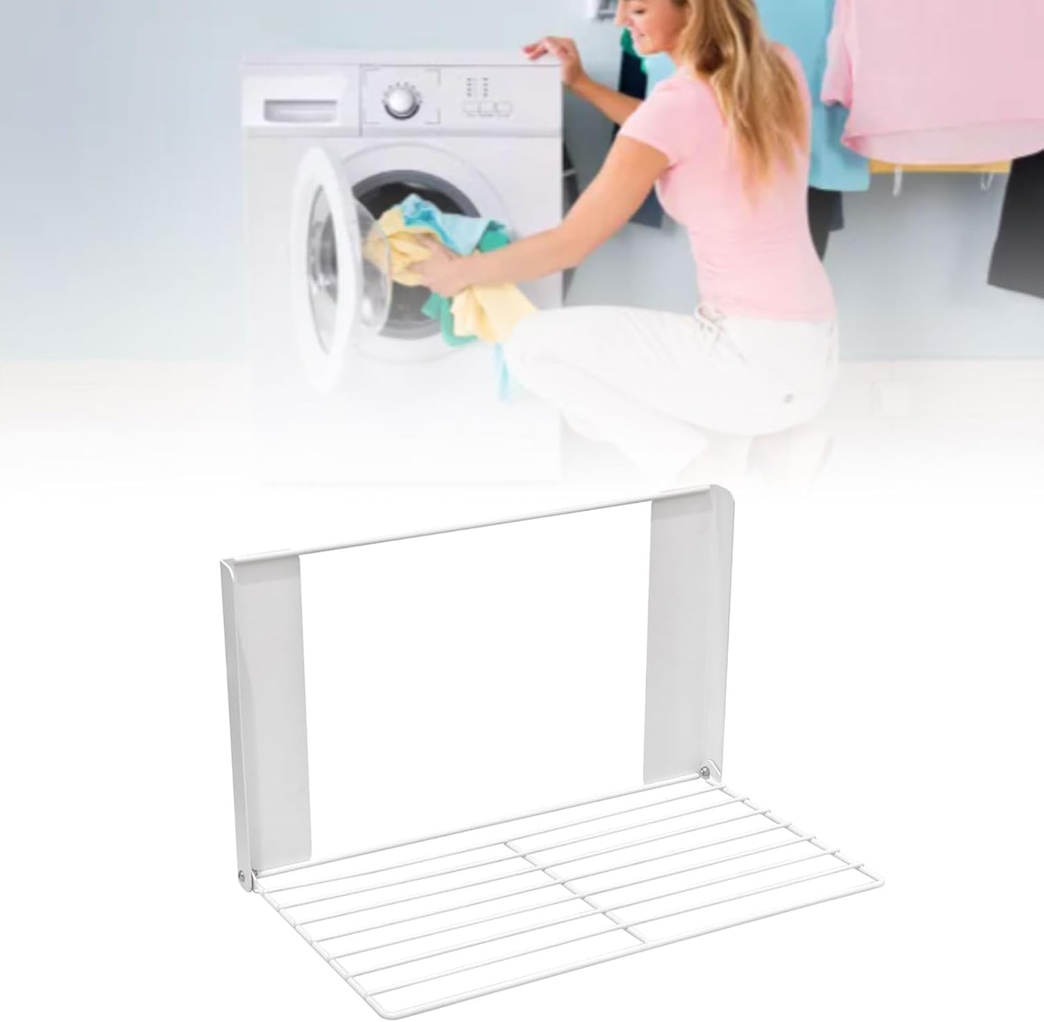 AUNMAS Magnetic Folding Clothes Drying Rack Washing Machine Side Storage Towel Shelf for Refrigerator Bathroom Kitchen with Strong Carbon Steel Adjustable Space Saving Design (White)