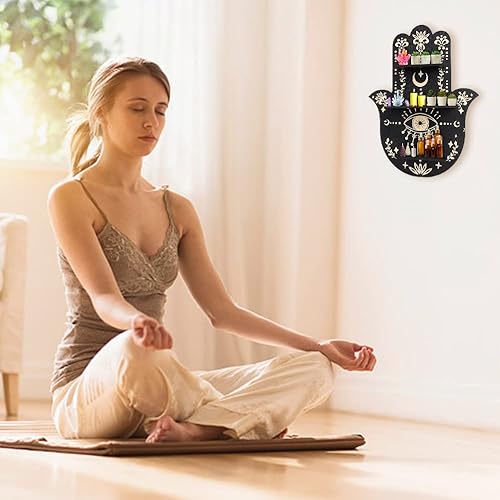 Miniatura 7 de INFUNLY Estante de cristal para decoración de pared Hamsa, soporte de cristal de madera, estante de cristal de mano Hamsa, decoración de cristal