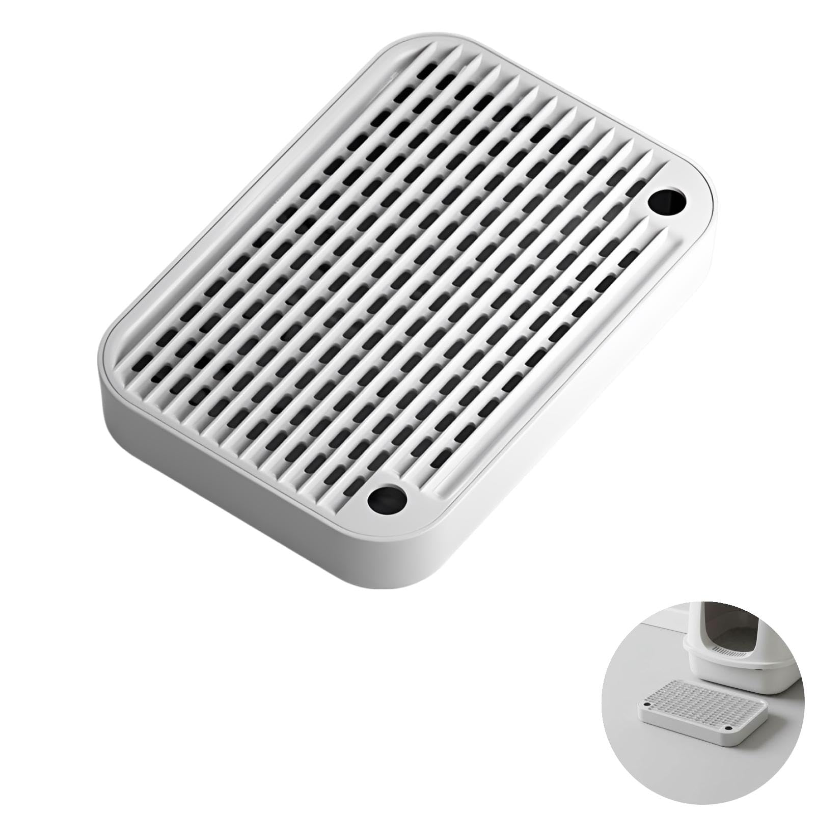Rampa per lettiera per gatti, 30 x 20,7 x 5 cm, funzione filtrante a doppio strato, tappetino anti-tracciamento con maniglie laterali per gatti, grigio chiaro