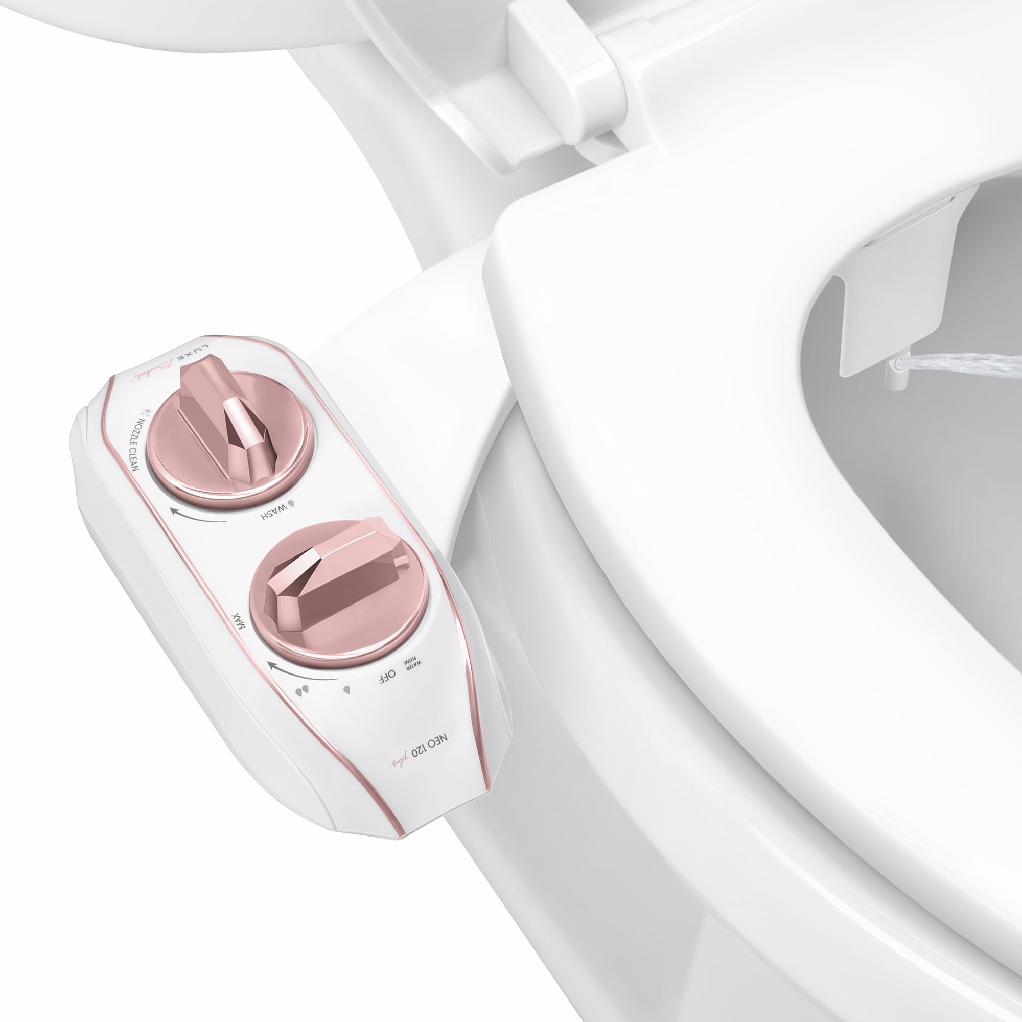 LUXE Bidet NEO 120 Plus - Single Nozzle, Non-Electric Bidet Attachment for Toilet Seat, Patented Slide-In Install, 360° Self-Clean, EZ-Lift to Clean, Rear Wash (Rose Gold)