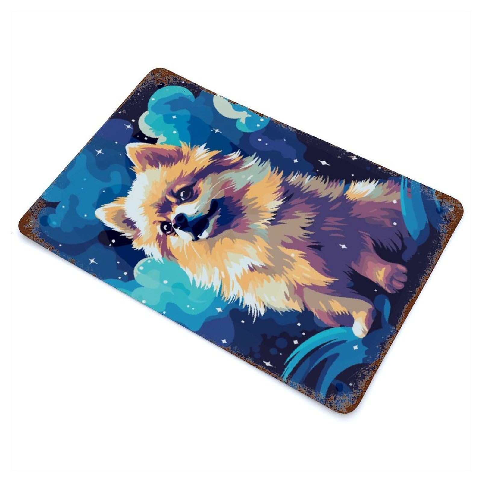 Vintage Rust Metal Sign Cute Pomeranian Pixel Art 11.8"x7.9", Decorative Metal Wall Art for Basement, Hobby Room And Garage Decor