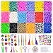 7100+ Rainbow Rubber Bands Mega Refill Kits For Bracelets, Loom Rubber Bands Set Include:6500+ Loom Bands + 600 Clips + 6 Crochet Hooks + 50 Beads + 15 Charms + 3 Tassels +3 Backpack Hook + 3 Hair