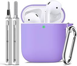 Inesore Compatible with AirpodsCase Cover, Soft Silicone Protective Case for Apple AirPods 2nd/1st Generation Charging Case with Keychain and Cleaner Pen, for Women Men-Purple