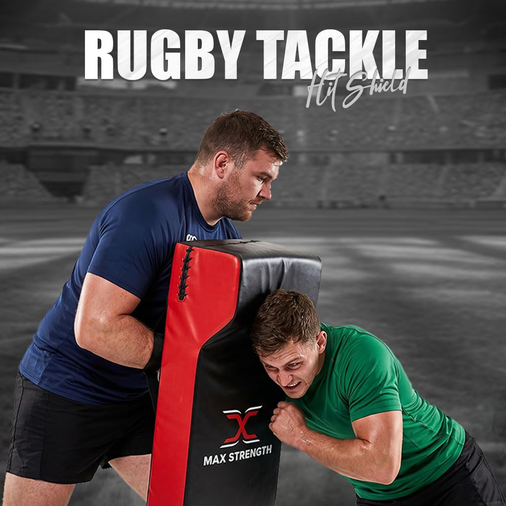 MAXSTRENGTH Rugby Hit Shield Heavy Duty Professional Grade Tackle Wedge Hit Shield Pad High Density Foam Wedge Rucking Tackle Shields (Rot/Schwarz, Einzel)