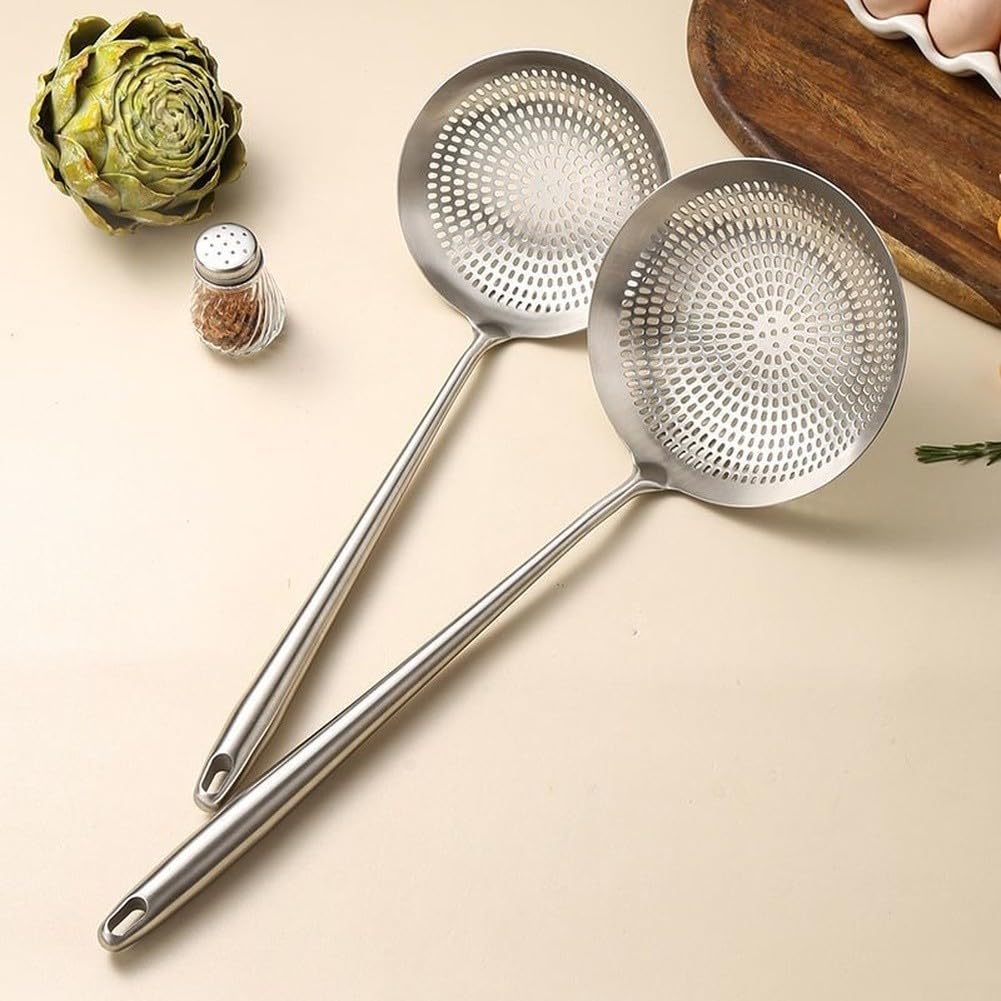 Großer Sieblöffel aus 304 Edelstahl, Küchensieb für Nudeln Gemüse Frittieren, hitzebeständiger für griff, feine Maschen, langlebiges Kochwerkzeug(18CM)